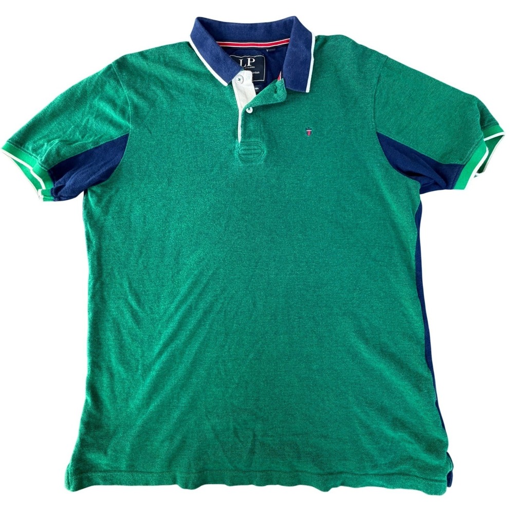 Louis Philippe Green Blue Colorblock Polo Shirt Mens XL Preppy Sport Classic